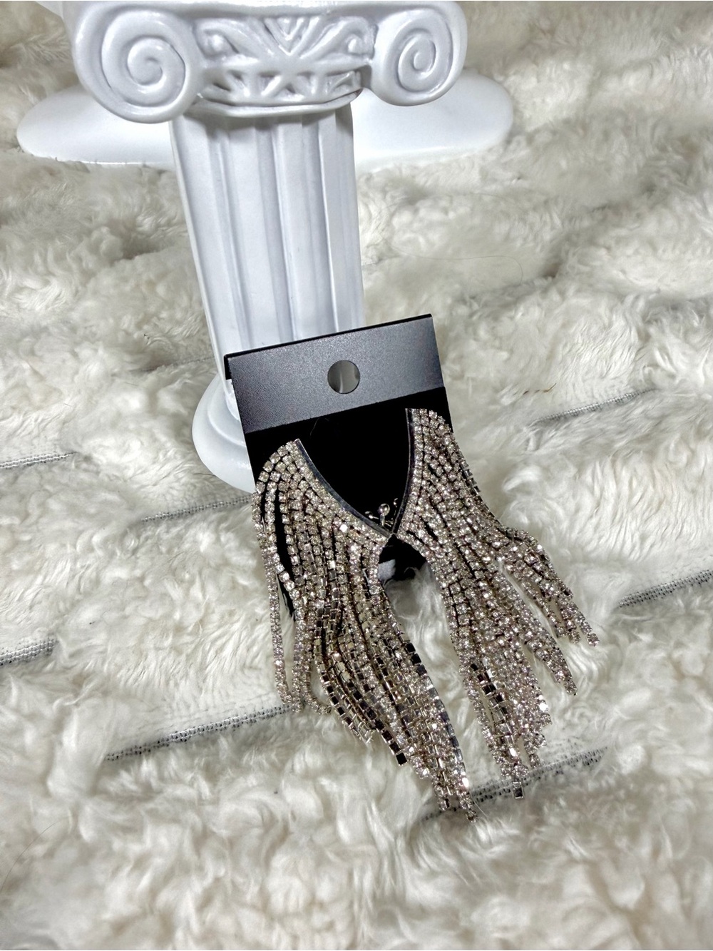 Silver Dangling Rhinestone Ear Climber Earrings With Cuff